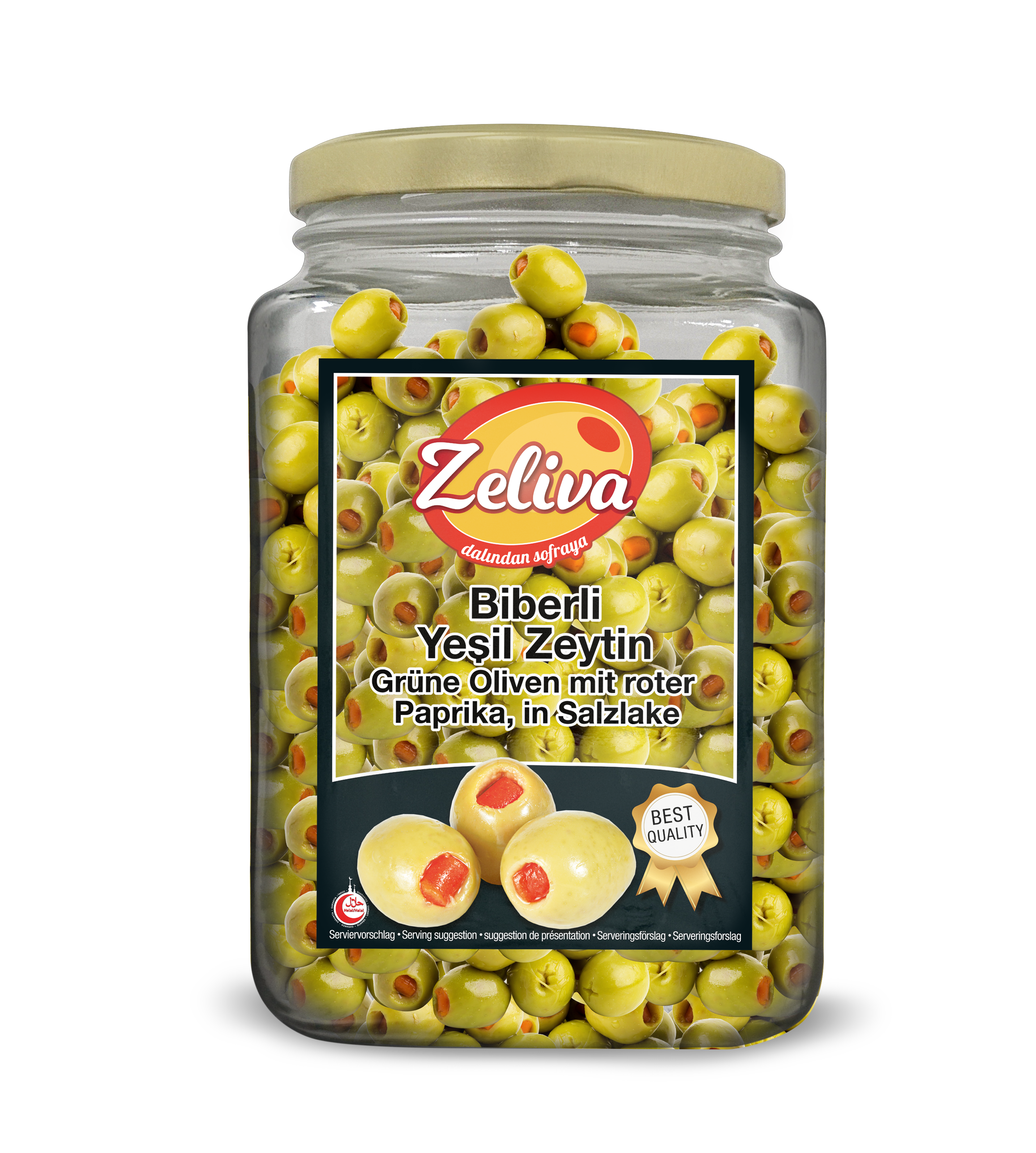 ZELIVA GREEN OLIVES PAPRIKA 900G GLASS
