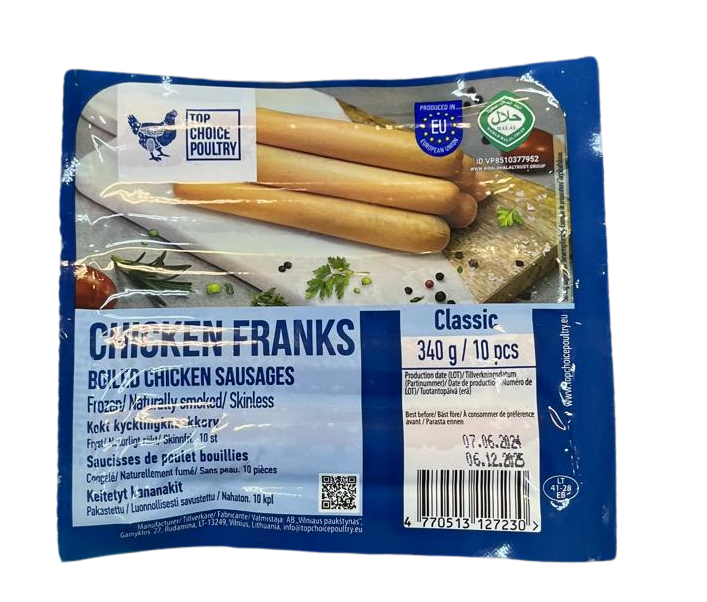 TOP CHOICE CHICKEN FRANKS MILD 340G