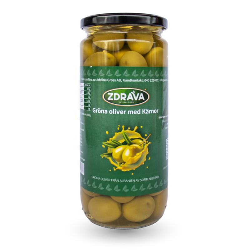 ZDRAVA WHOLE GREEN OLIVES 550G